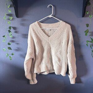 White Mockneck Knit Sweater